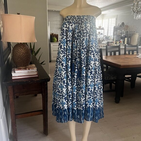 TERA BORA Full Cut Mixed Blue Batique Maxi in Length Bohemian Skirt - Picture 5 of 13